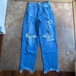 Urban Outfitters BDG High Waisted Distressed Baggy Jeans Raw Hem size 27